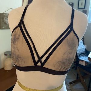 Naja Nude Mesh Bra with Rose Image and Purple Velvet Straps